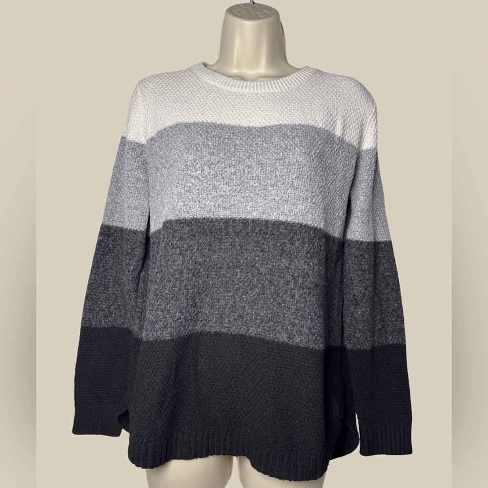 Pink Clover Stitchfix Colorblock Striped Crewneck Knit Sweater Grey Black SZ M